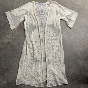 Rebellion Again White Lace Sheer Open Kaftan Kimono Boho Beach Coquette Festival